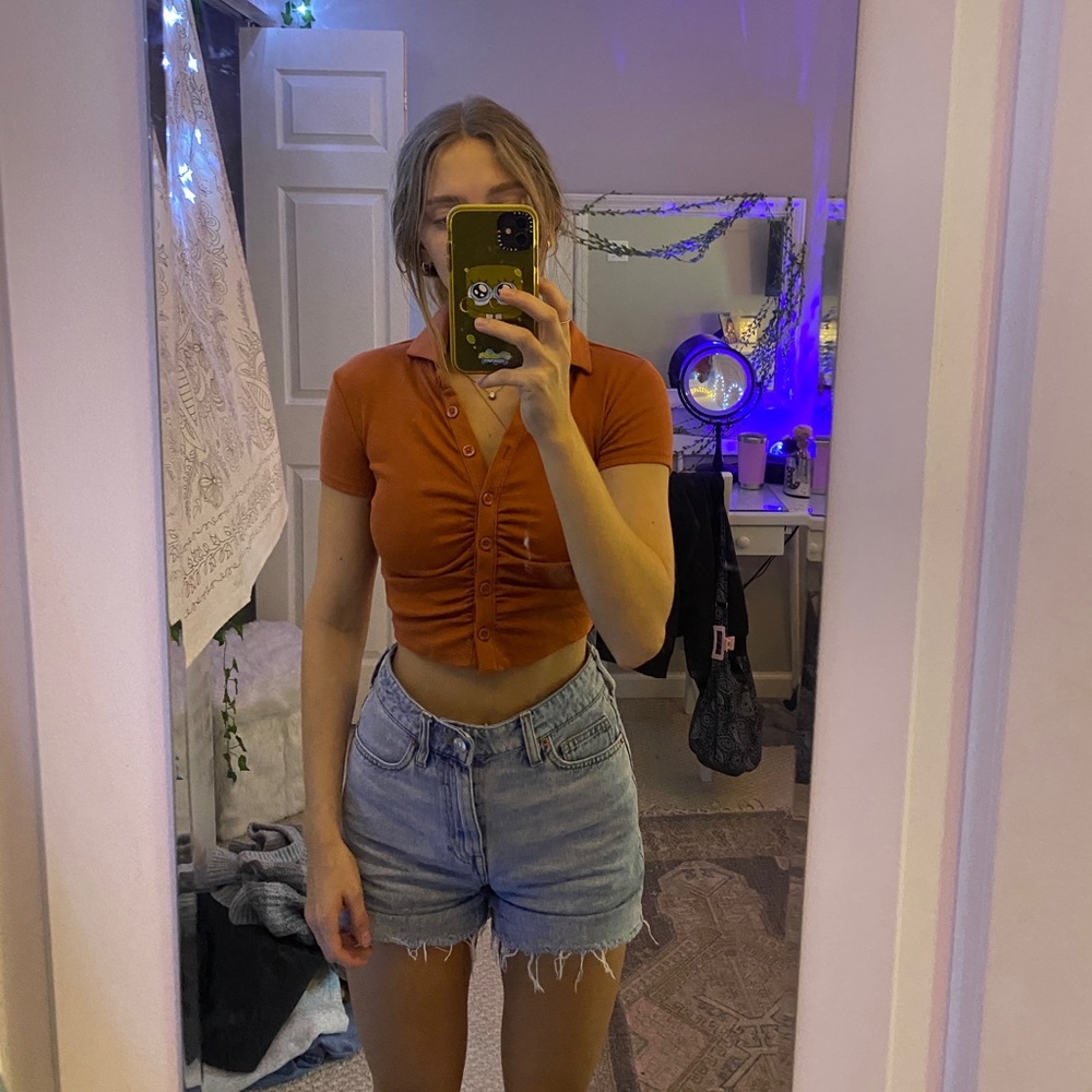 rust orange collared top